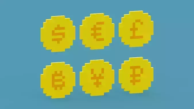Voxel Coin Pack Low-poly 3D model
