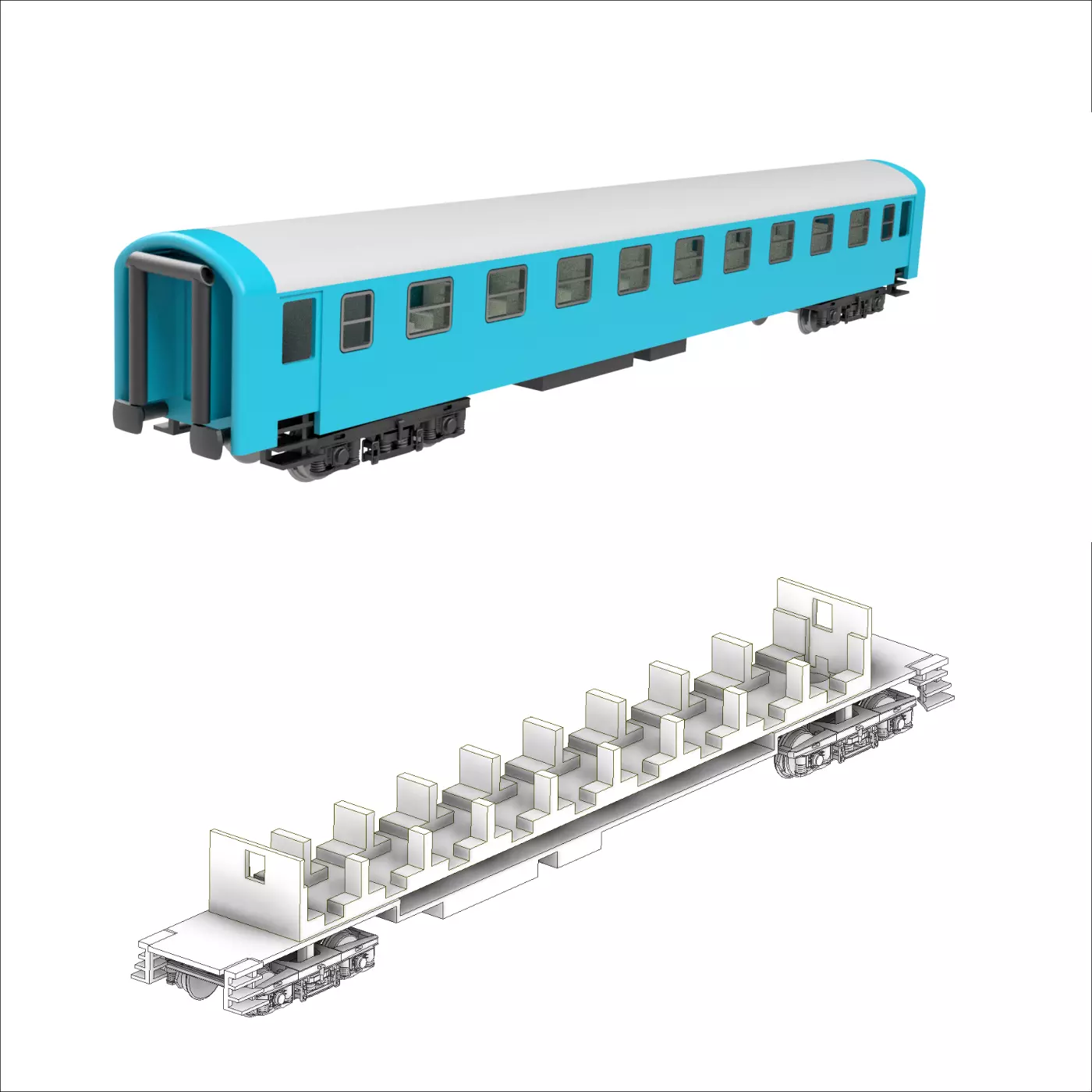 Ap long distance train wagon of MAV - TT scale 3D print model_0