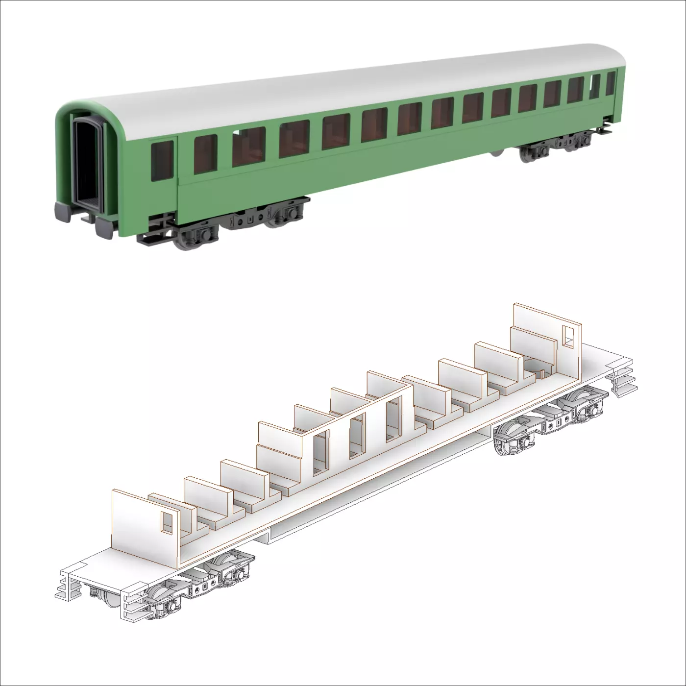 Bak long distance train wagon of MAV - TT scale 3D print model_0