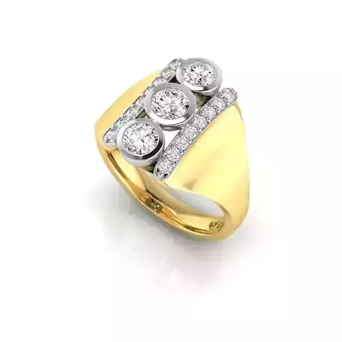 Cocktail ring set with three diamonds and side accent diamonds