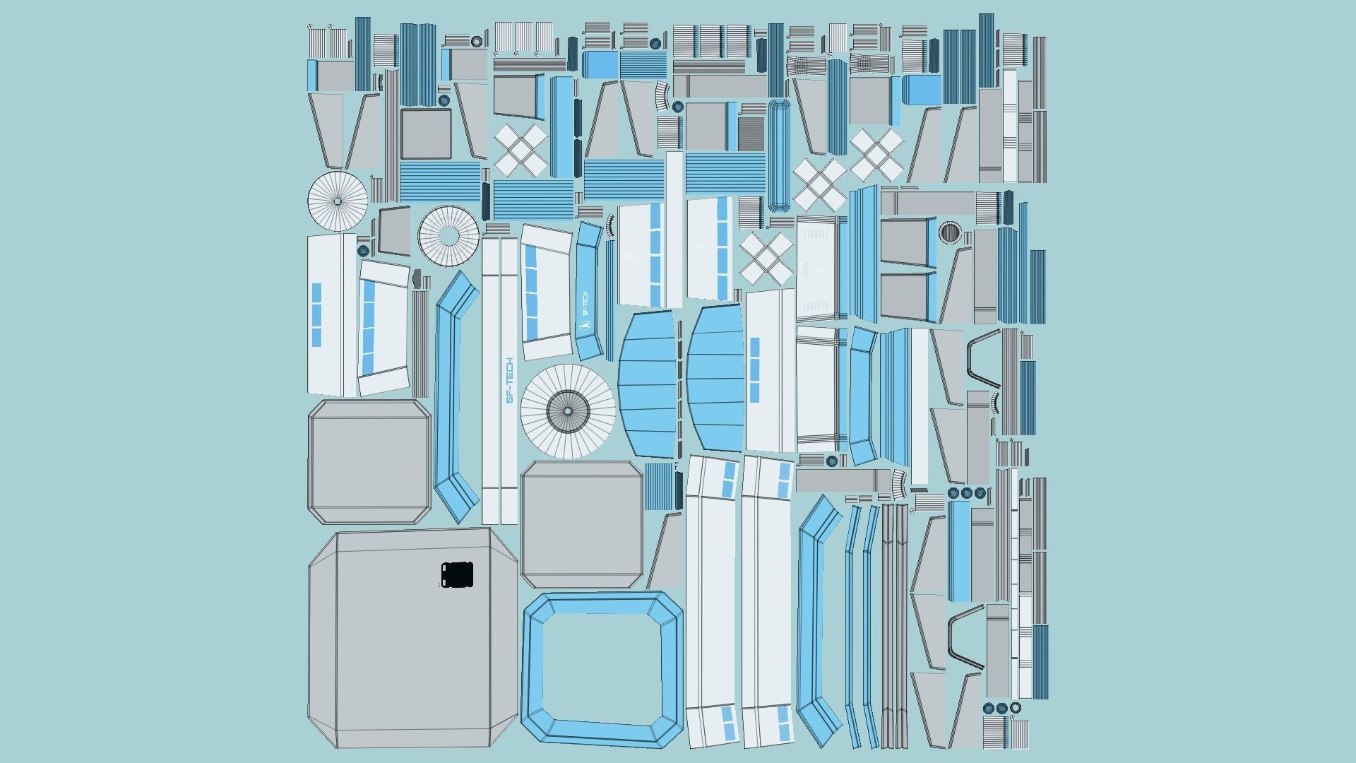 10 Sci Fi Buildings Collection A - White Blue - Exterior Design _91