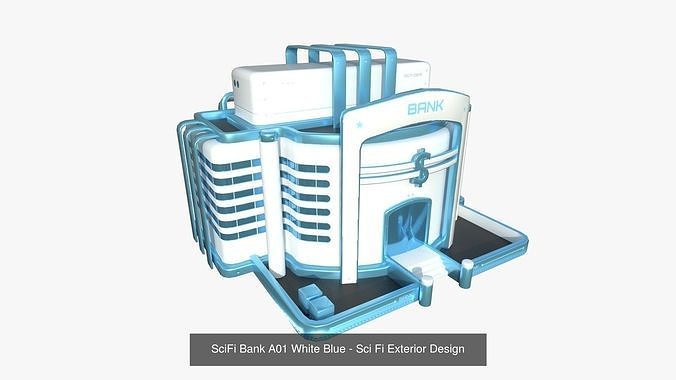 10 Sci Fi Buildings Collection A - White Blue - Exterior Design 3D Model Pack 4