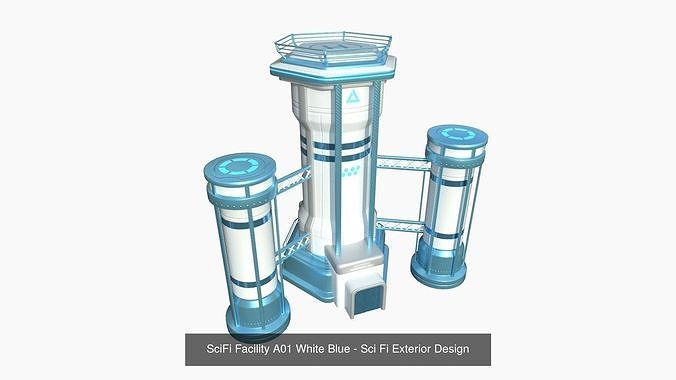10 Sci Fi Buildings Collection A - White Blue - Exterior Design 3D Model Pack 6