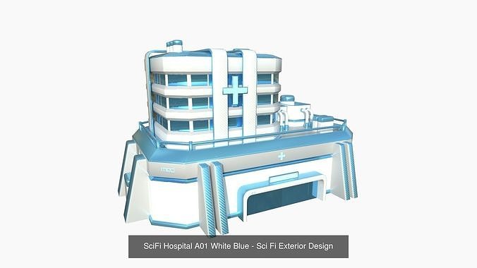 10 Sci Fi Buildings Collection A - White Blue - Exterior Design 3D Model Pack 7