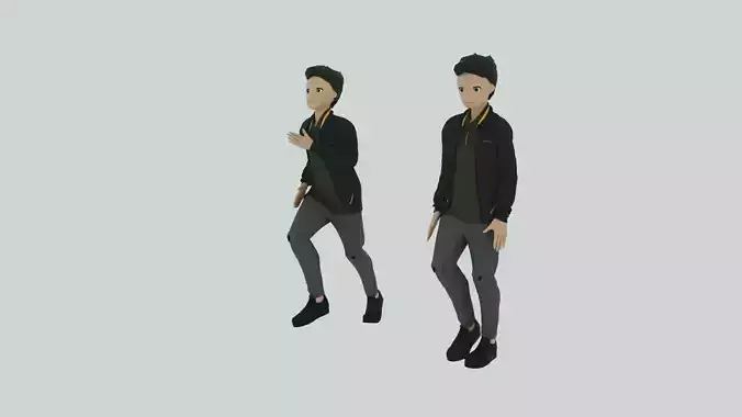 Cartoon Character Walking and Running Animation Low-poly 3D model