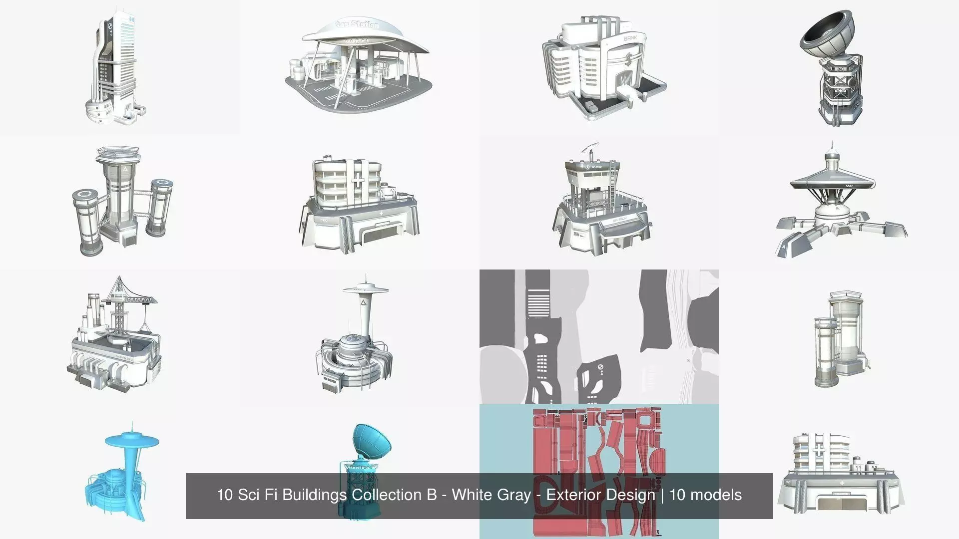 10 Sci Fi Buildings Collection B - White Gray - Exterior Design _1