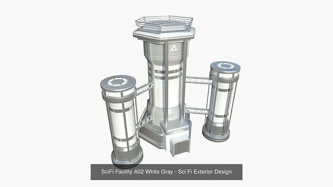 10 Sci Fi Buildings Collection B - White Gray - Exterior Design 3D Model Pack 7