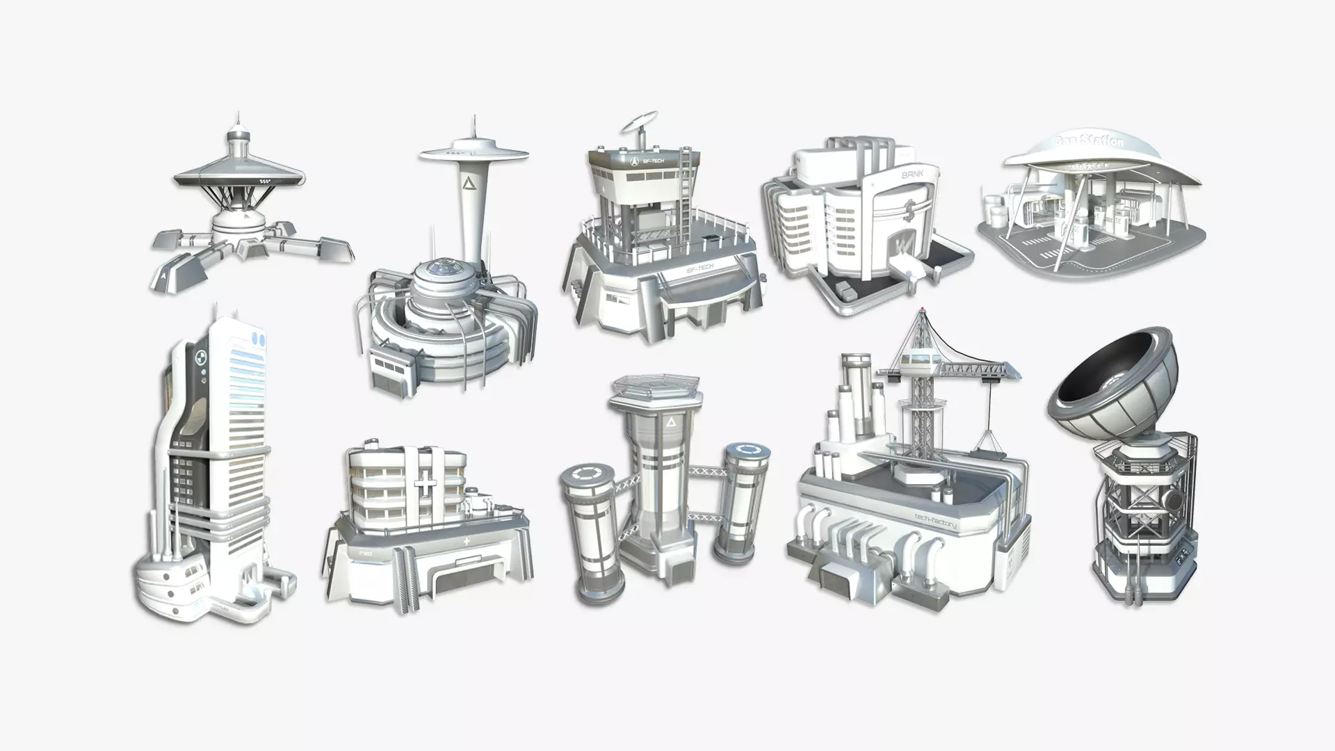10 Sci Fi Buildings Collection B - White Gray - Exterior Design _0