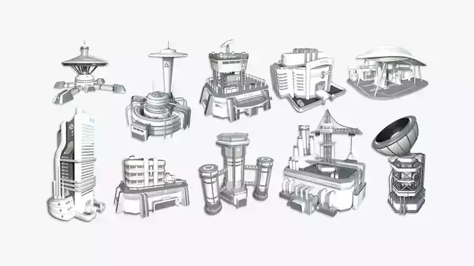 10 Sci Fi Buildings Collection B - White Gray - Exterior Design 