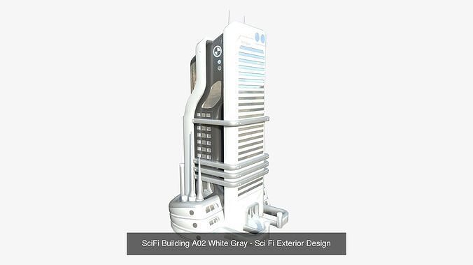 10 Sci Fi Buildings Collection B - White Gray - Exterior Design 3D Model Pack 3