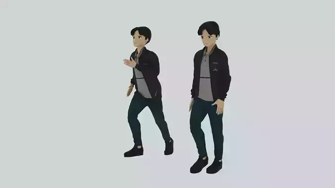 Cartoon Character Walking and Running Animation Low-poly 3D model