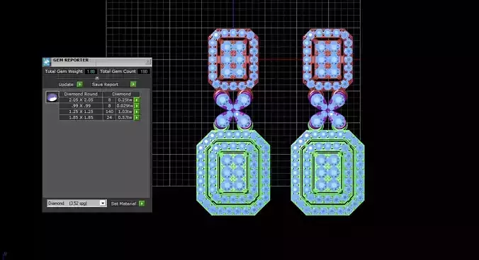 Matrix8 two earrings in computer program 3D print model