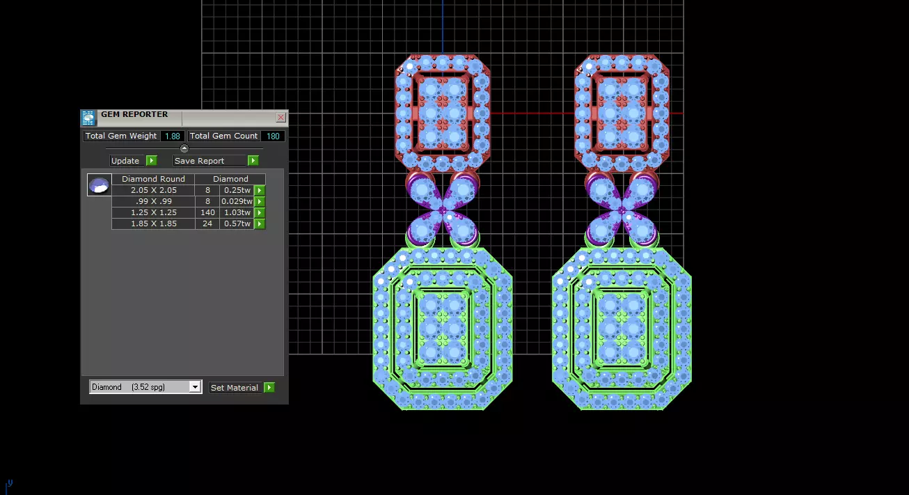 Matrix8 two earrings in computer program 3D print model