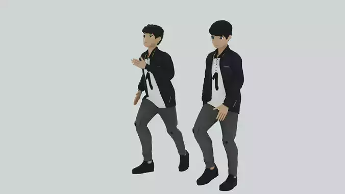 Cartoon Character Walking and Running Animation Low-poly 3D model