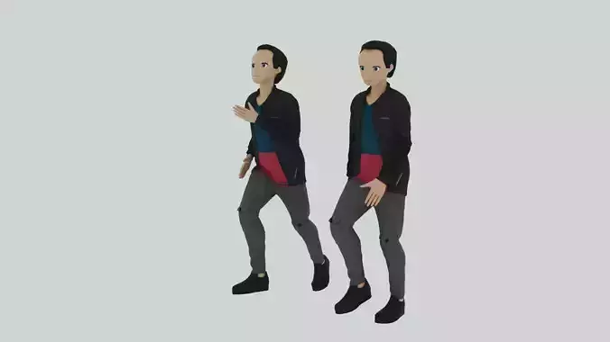Cartoon Character Walking and Running Animation Low-poly 3D model