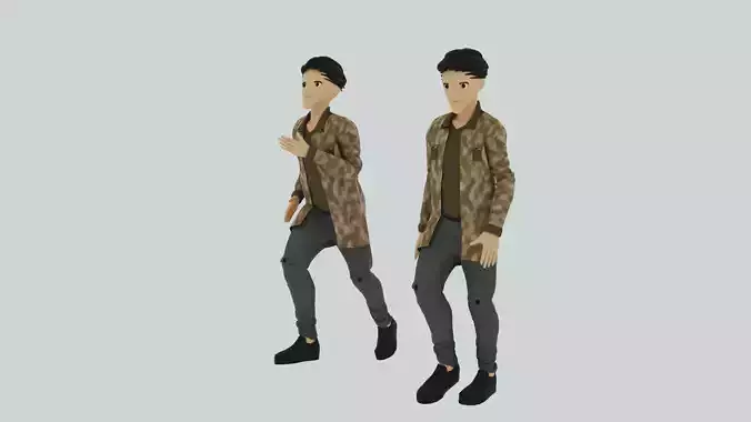 Cartoon Character Walking and Running Animation Low-poly 3D model