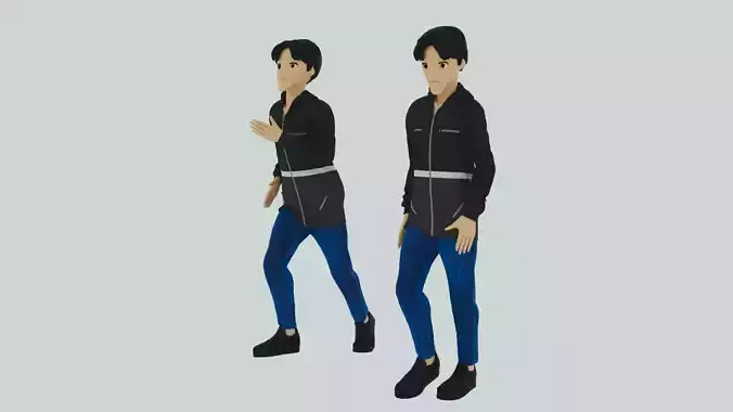 Cartoon Character Walking and Running Animation Low-poly 3D model
