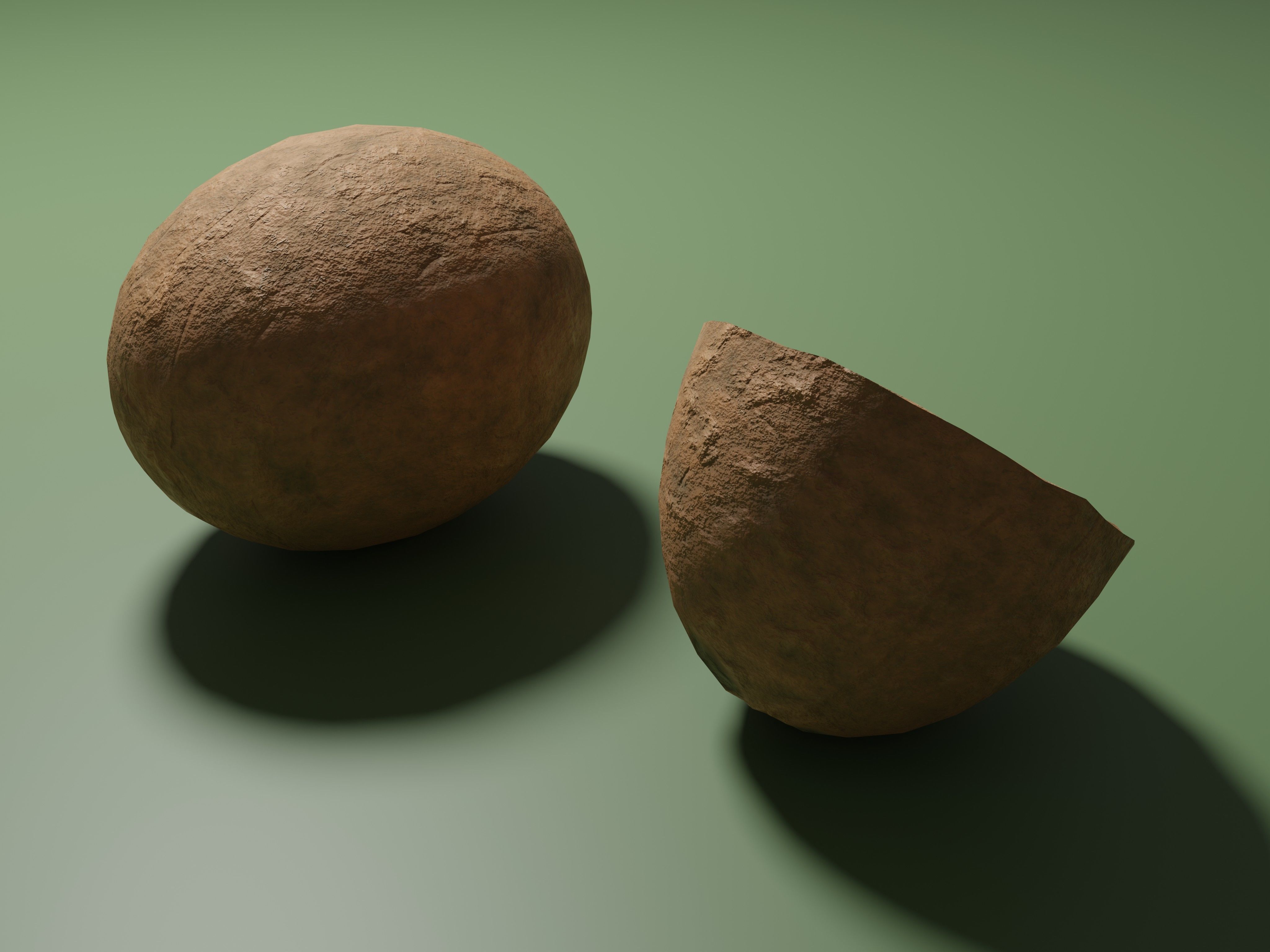 Coconuts - whole and half coconut Low-poly 3D model_3