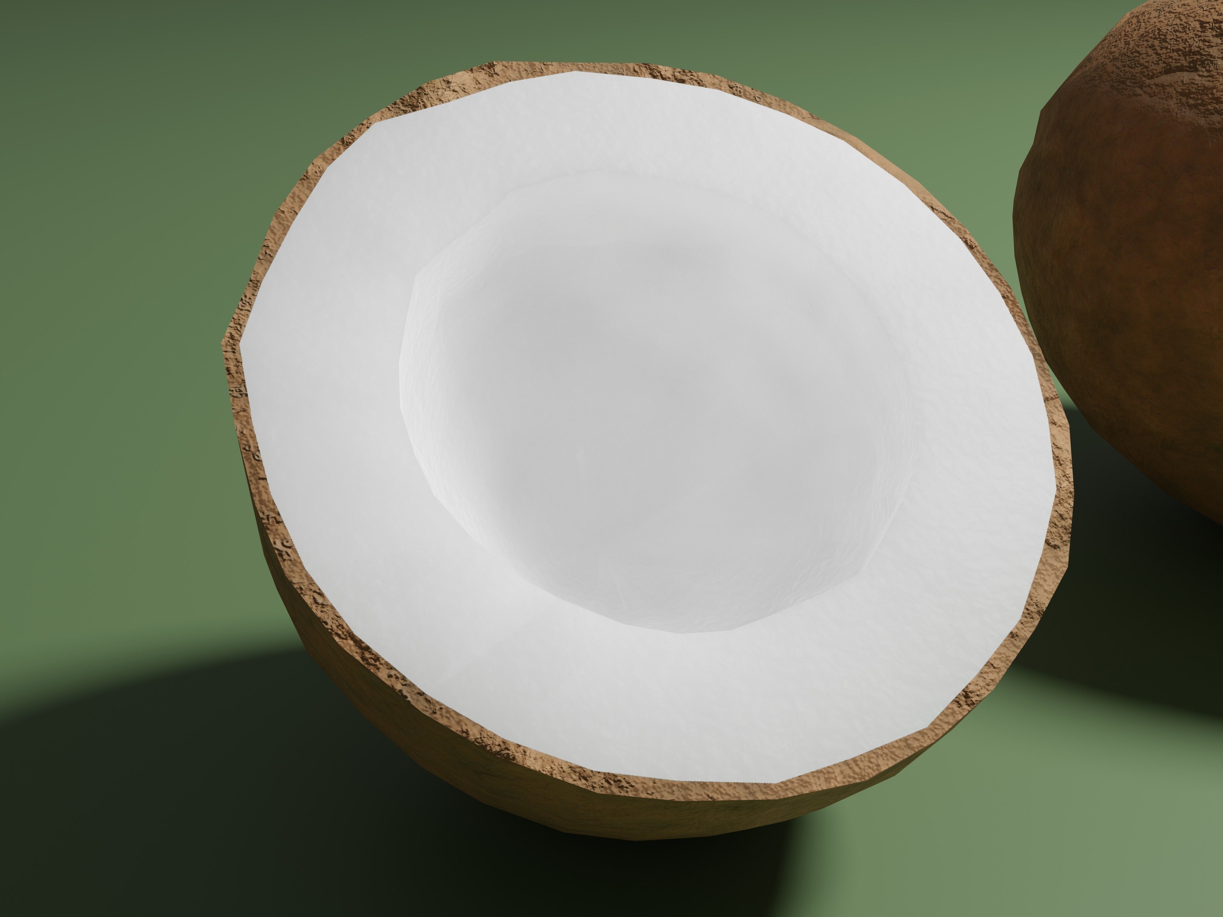 Coconuts - whole and half coconut Low-poly 3D model_1
