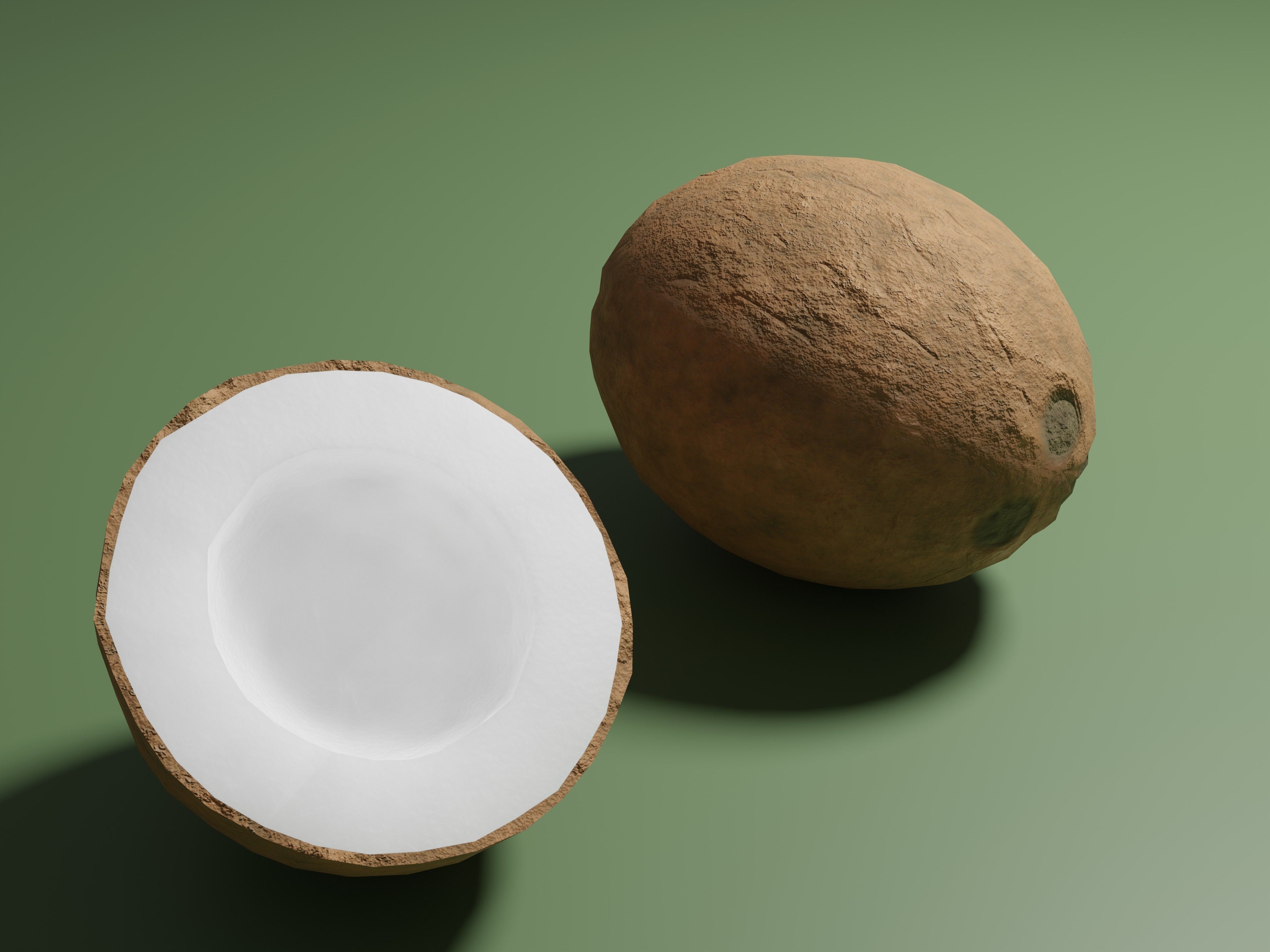 Coconuts - whole and half coconut Low-poly 3D model_0