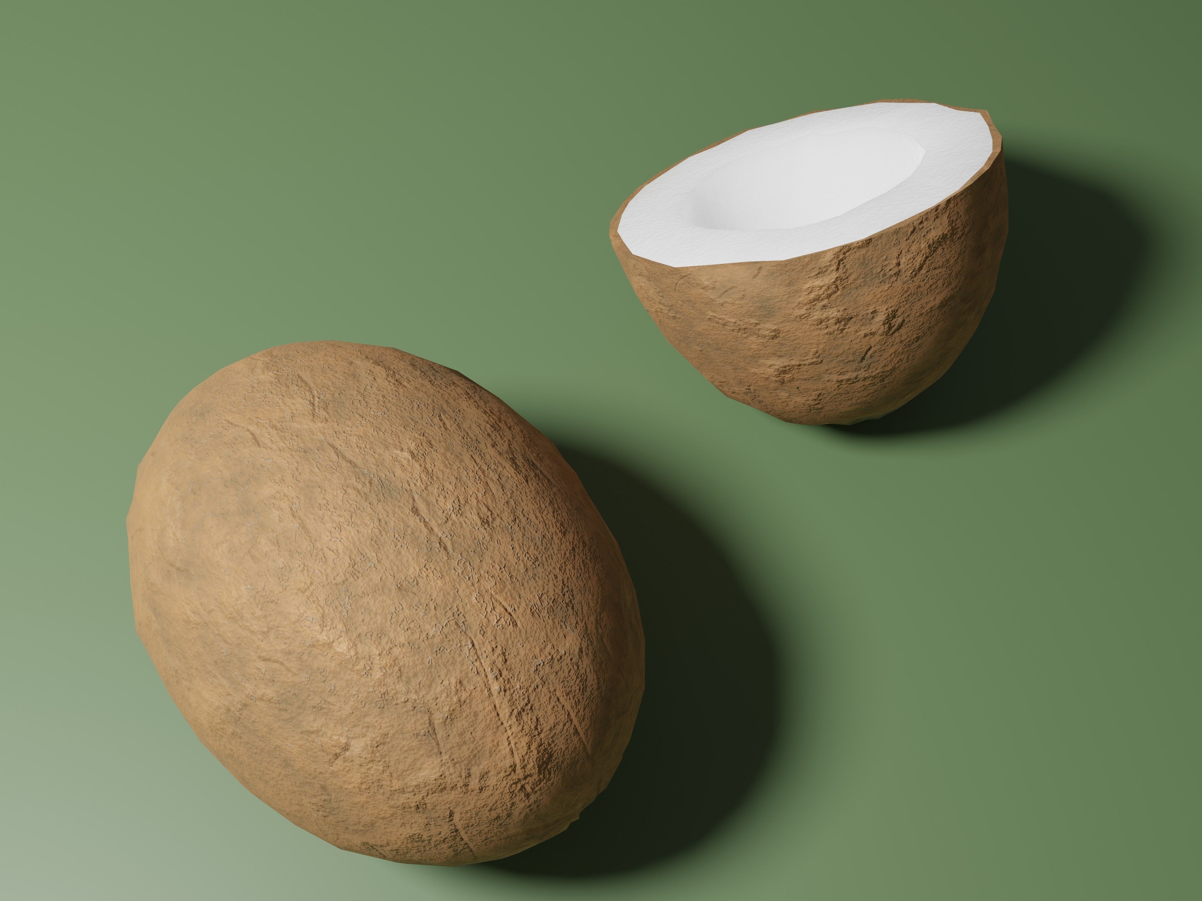 Coconuts - whole and half coconut Low-poly 3D model_4