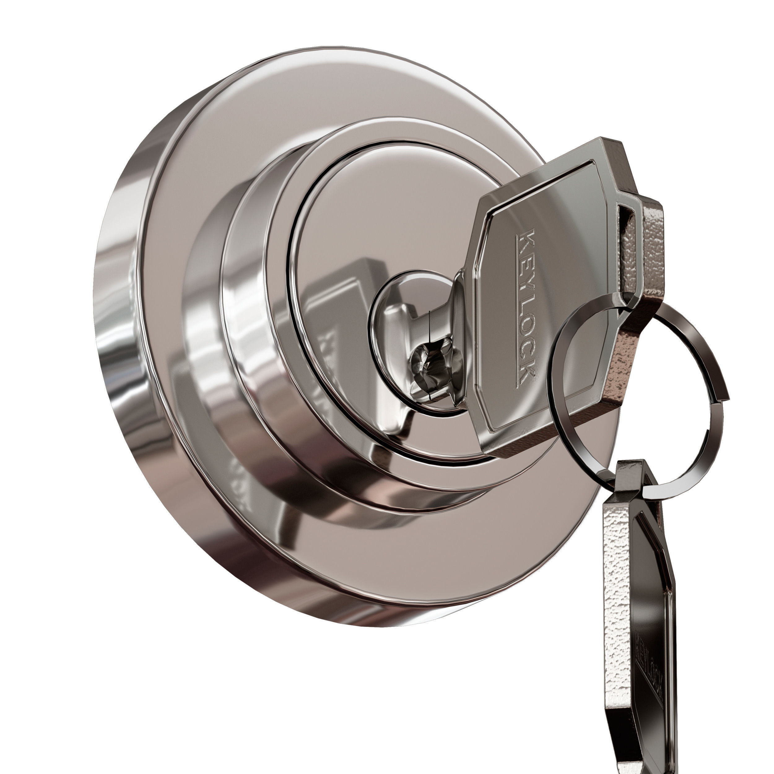 Chrome plated metal door handles lock and key 3D model_7