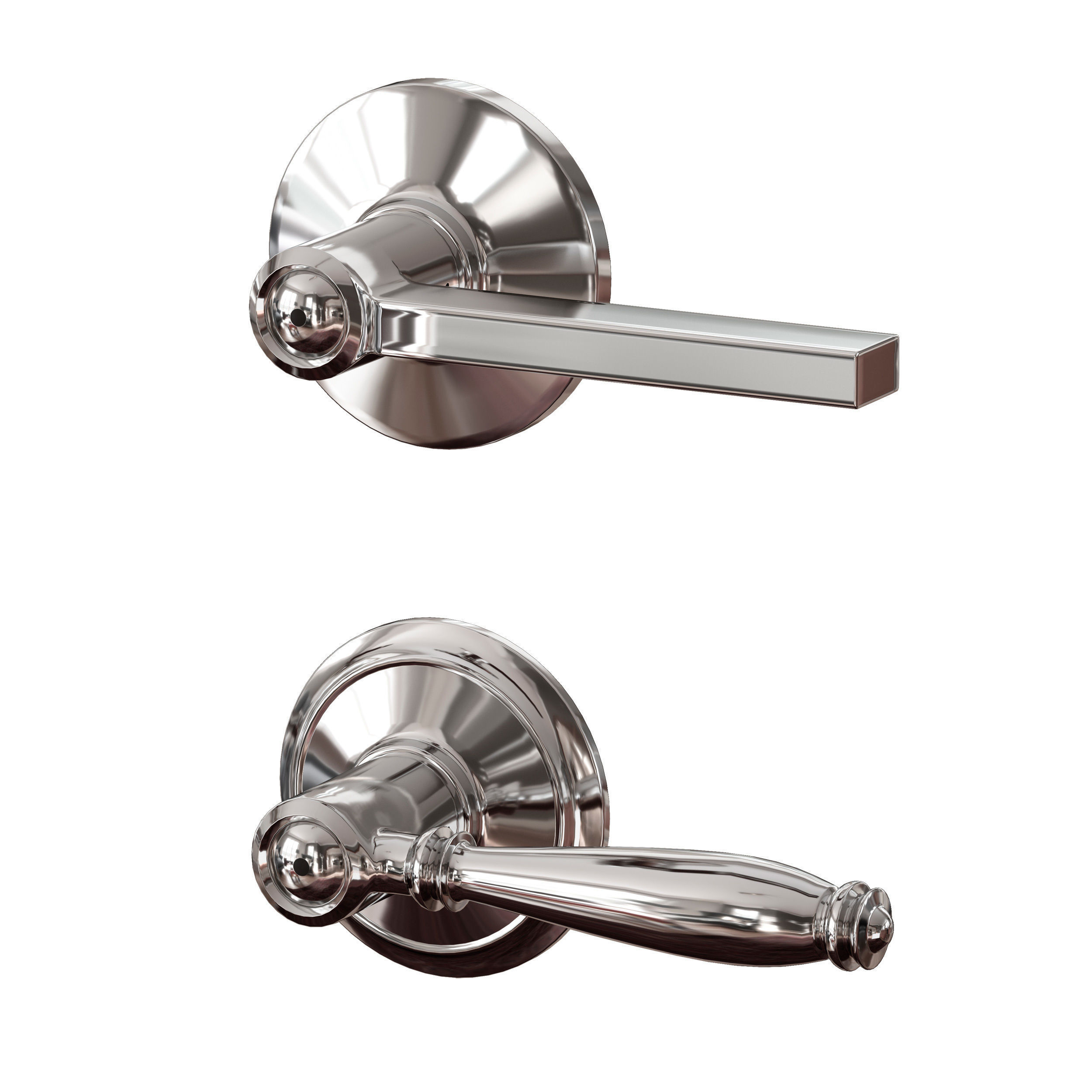 Chrome plated metal door handles lock and key 3D model_5