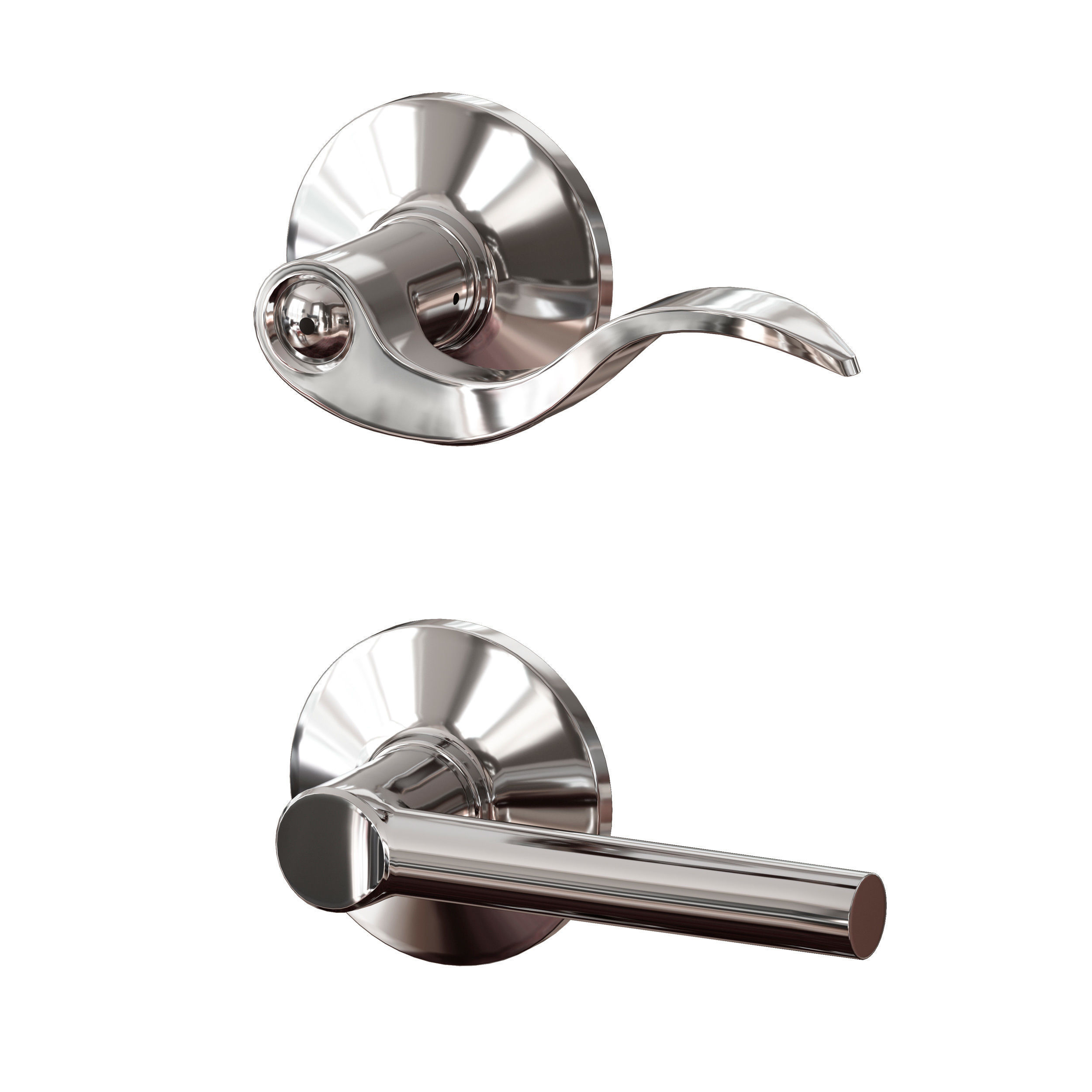Chrome plated metal door handles lock and key 3D model_6