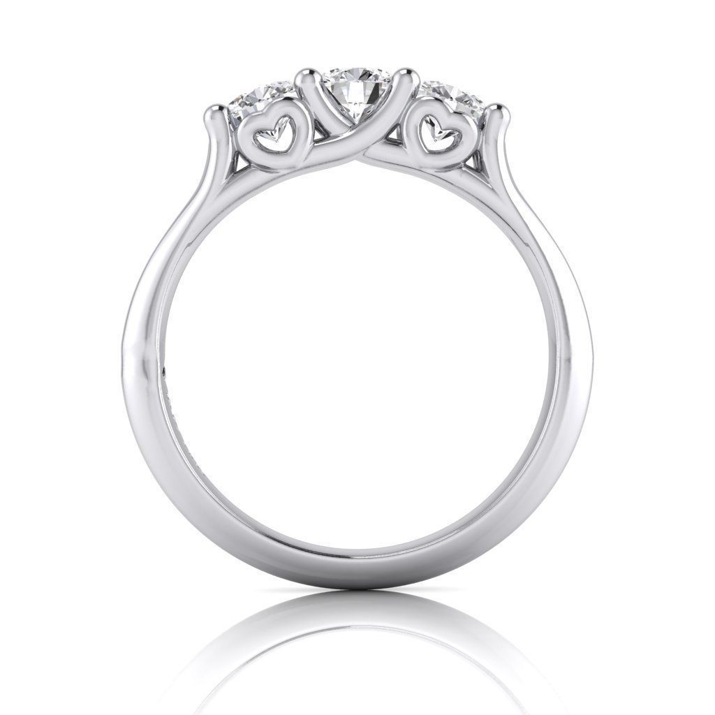 Trinity diamond ring with heart accents 3D print model_2