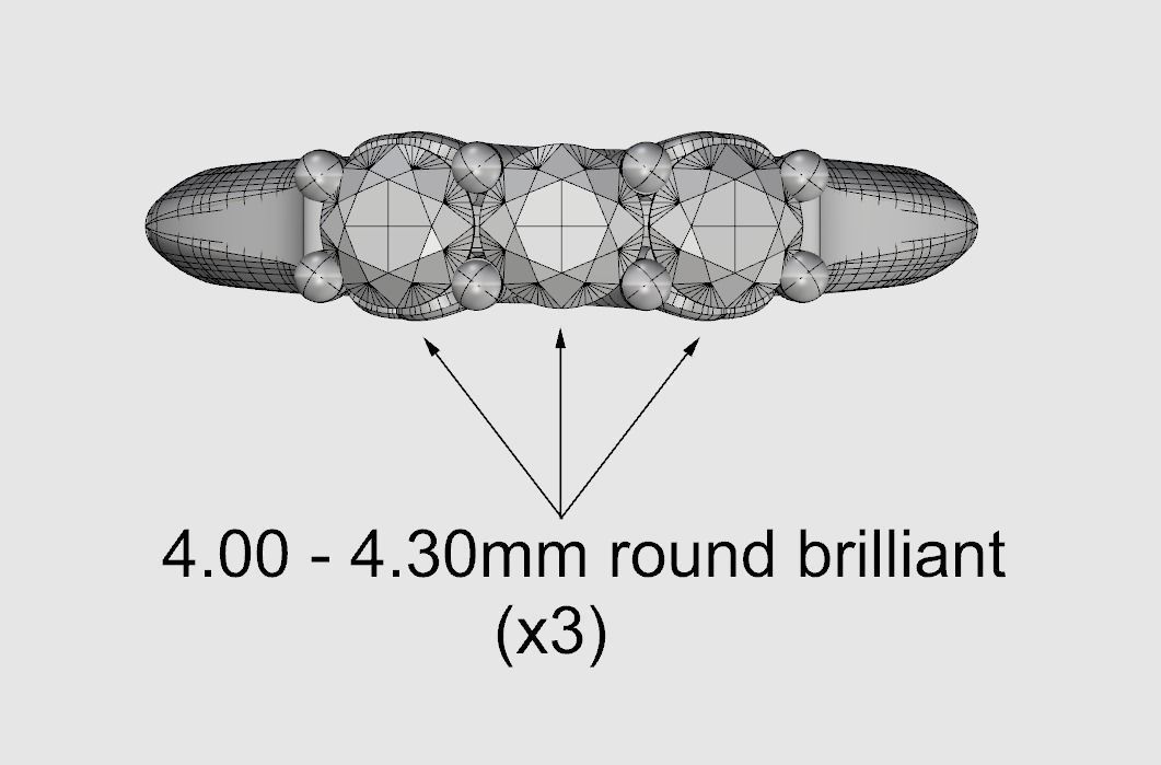 Trinity diamond ring with heart accents 3D print model_5
