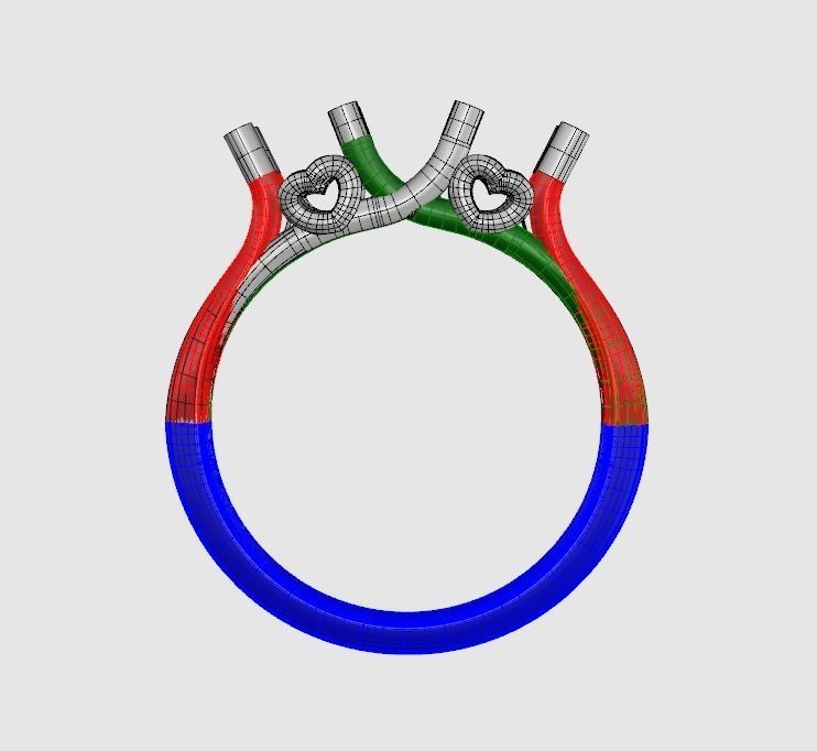Trinity diamond ring with heart accents 3D print model_7