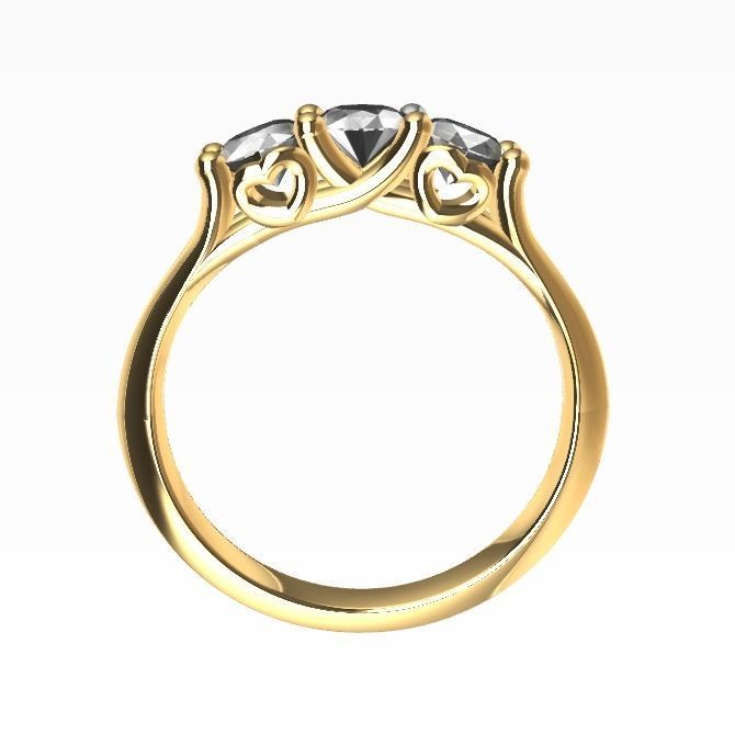 Trinity diamond ring with heart accents 3D print model_9