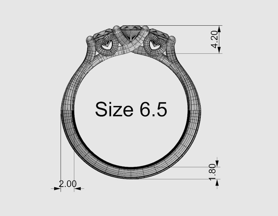 Trinity diamond ring with heart accents 3D print model_4