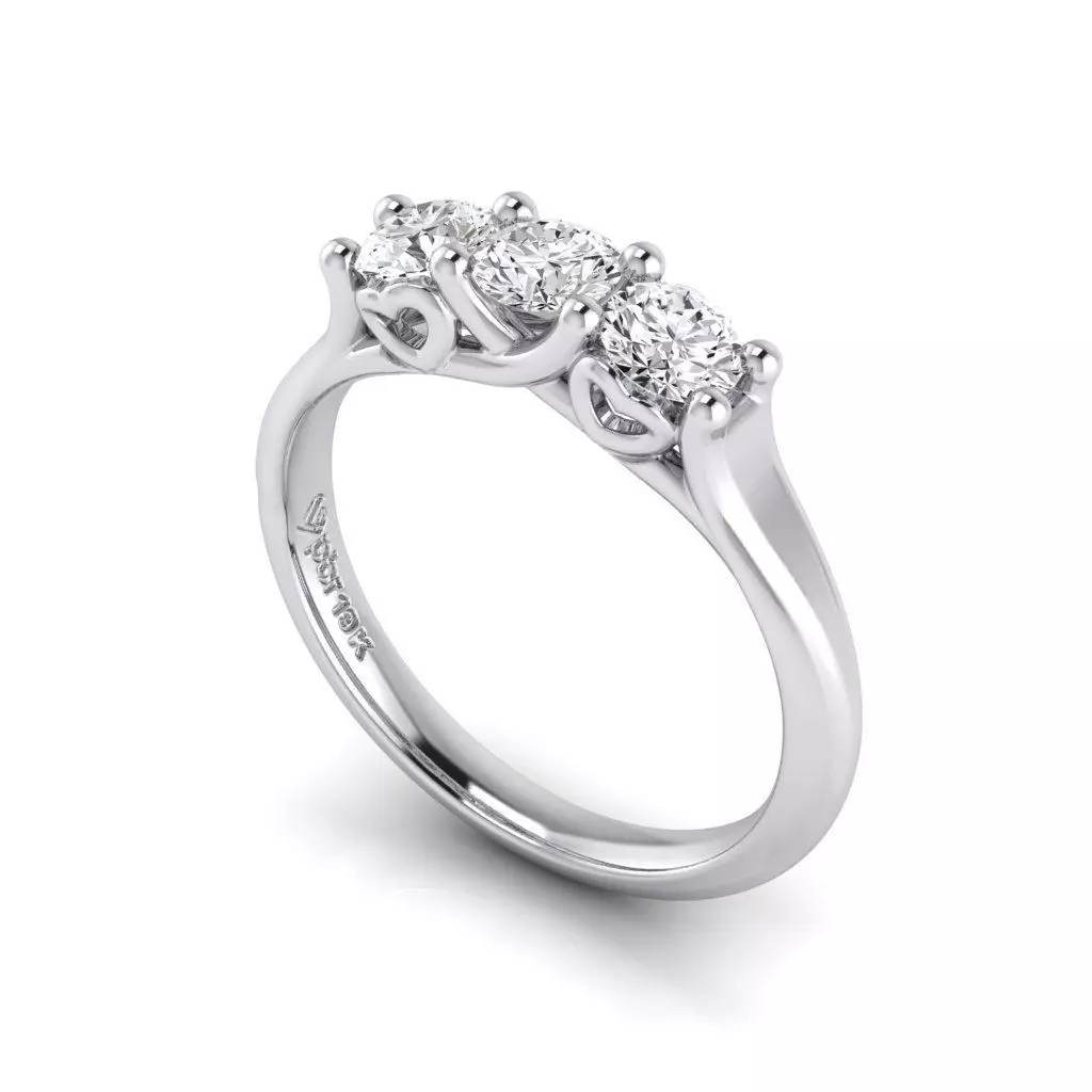 Trinity diamond ring with heart accents 3D print model_0