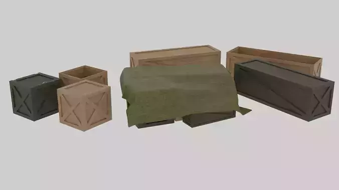 Boxes PBR set of wooden with cloth coverings
