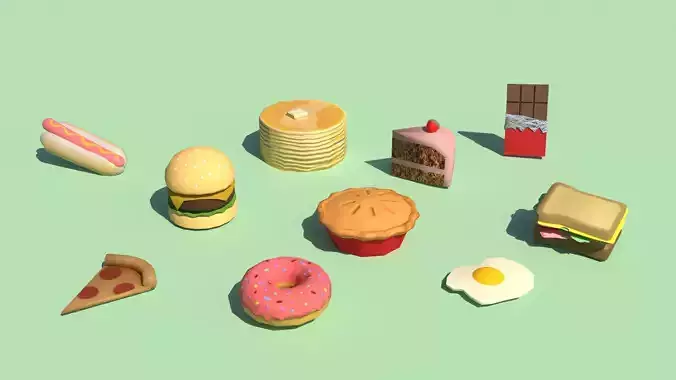 Game-ready fast-food food items Free low-poly 3D model