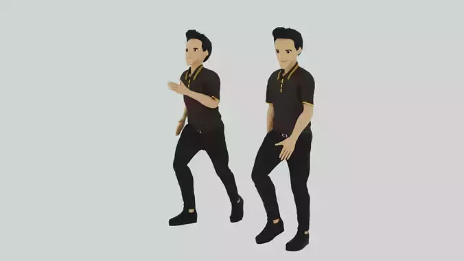 Cartoon Character Walking and Running Animation Low-poly 3D model