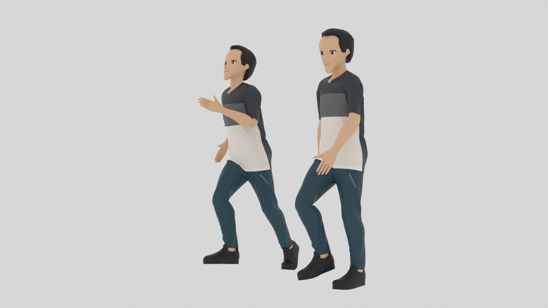 Cartoon Character Walking and Running Animation Low-poly 3D model_3