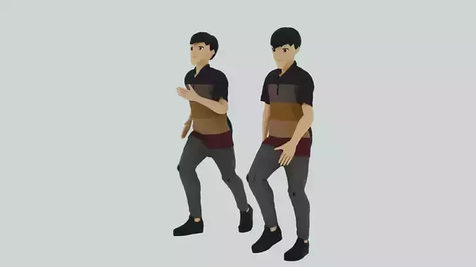 Cartoon Character Walking and Running Animation Low-poly 3D model