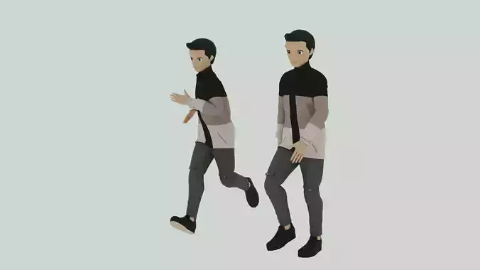 Cartoon Character Walking and Running Animation Low-poly 3D model