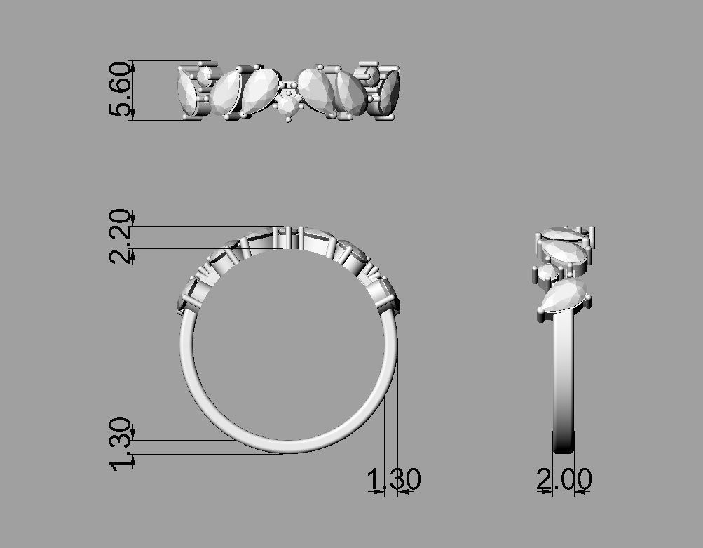 Gemstone Half Band 3D print model_4