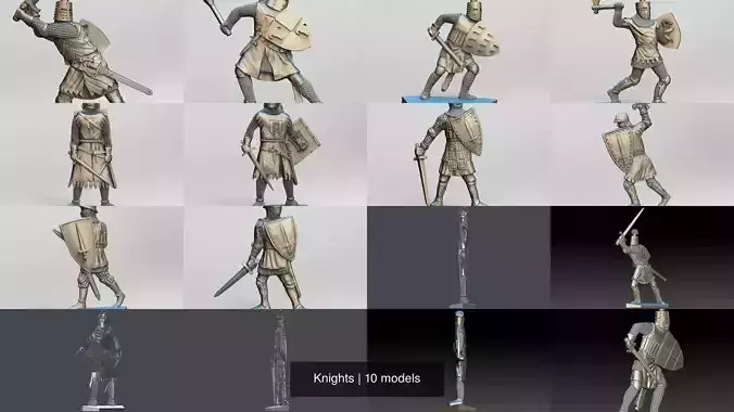 Knights knight in poses 3D Model Collection