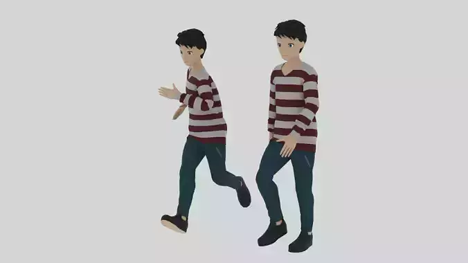 Cartoon Character Walking and Running Animation Low-poly 3D model