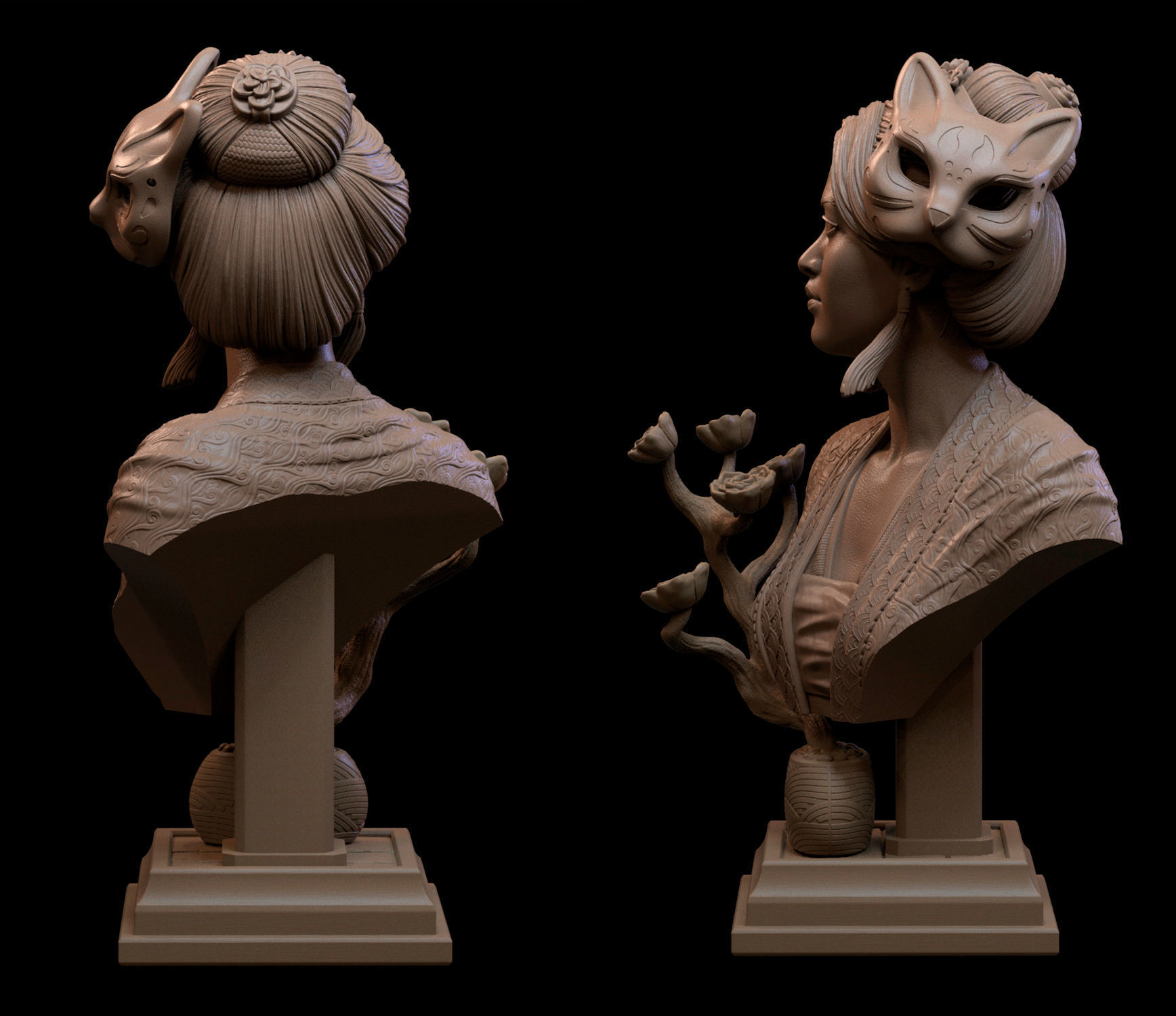 AIKA STL bust of asian woman 3D print model_7
