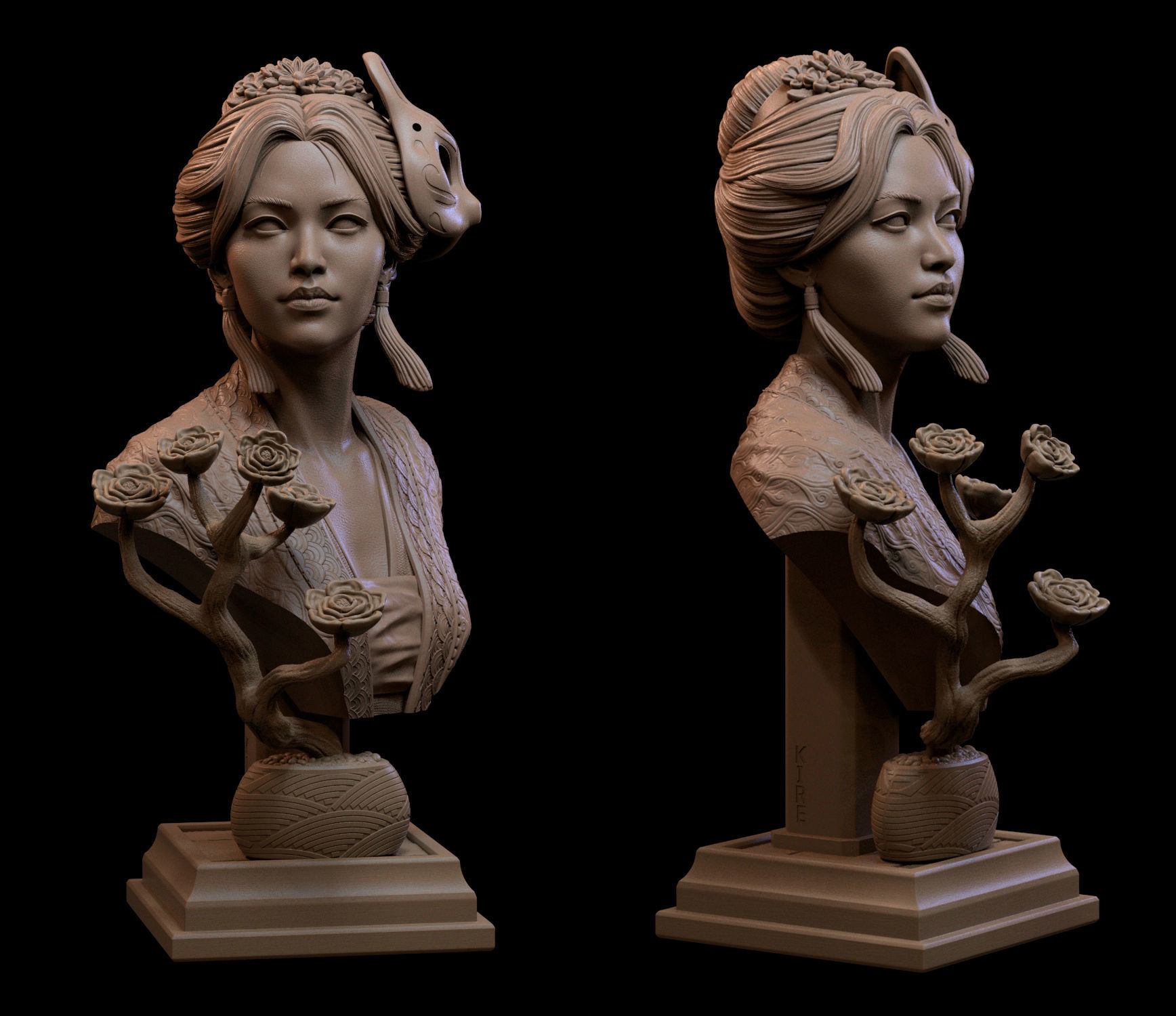 AIKA STL bust of asian woman 3D print model_6