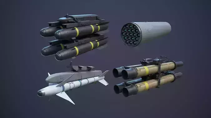 Helicopter Nato Weapons Set Low-Poly Low-poly 3D model