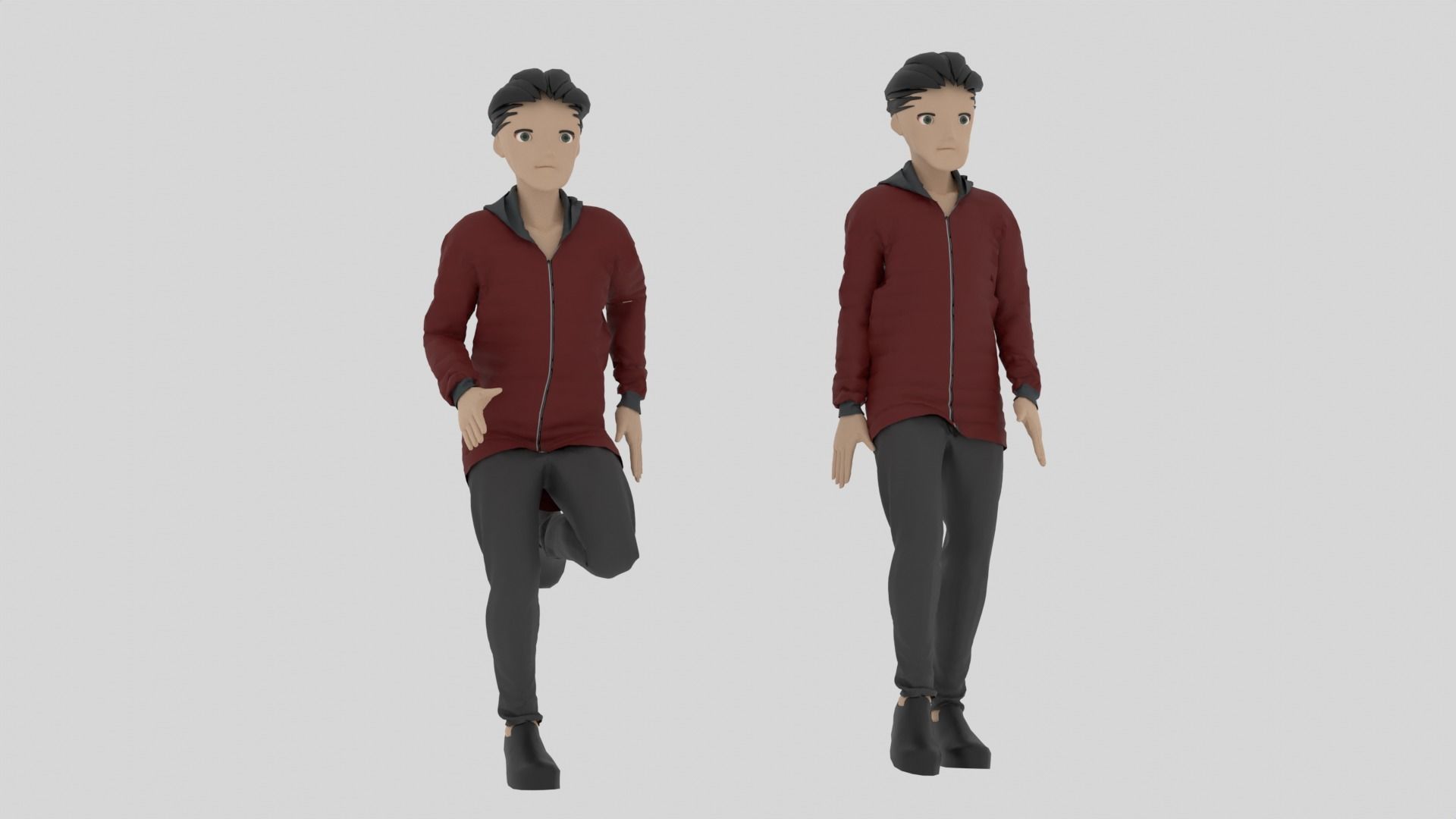 Cartoon Character Walking and Running Animation Low-poly 3D model_4
