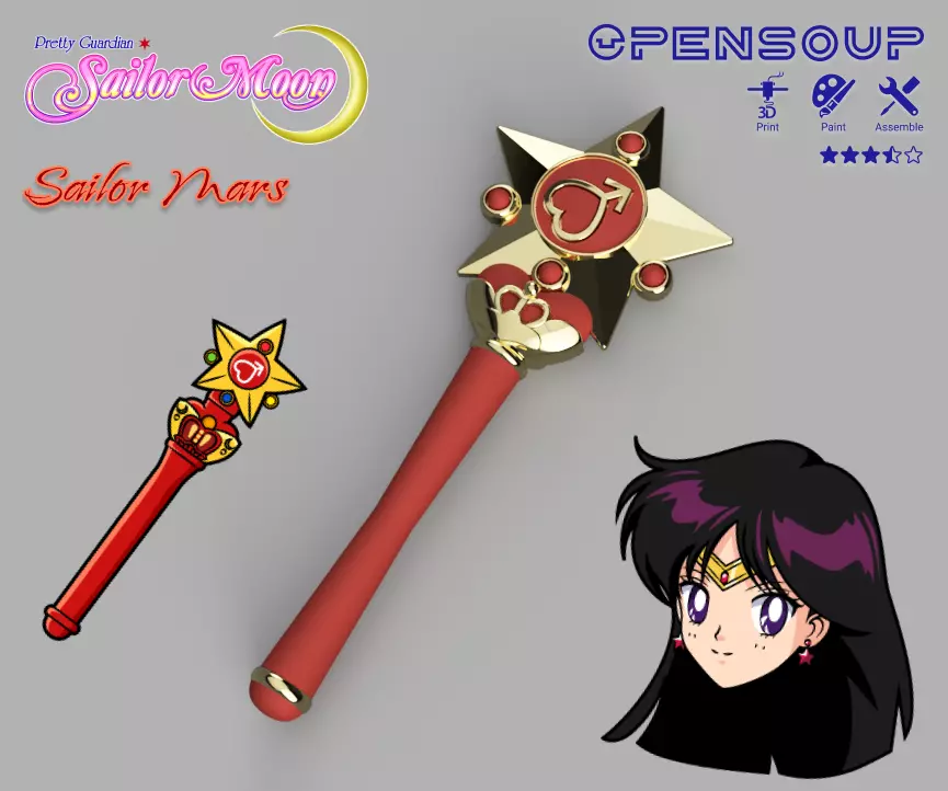 Pretty guardian Sailor Mars transformation wand 3D print model_0
