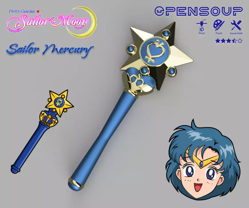 Pretty guardian Sailor Mercury transformation wand 3D print model_0