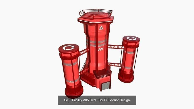 10 Sci Fi Buildings Collection E - Red - Exterior Design 3D Model Pack 6
